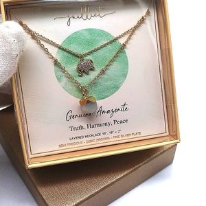 Silver Plated Amazonite Elephant with CZ Layered necklace Boxed